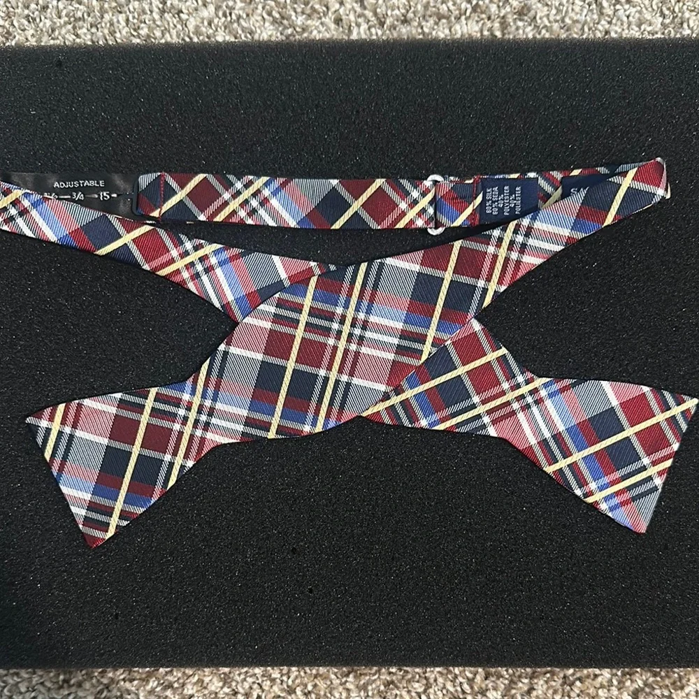 Saddlebred Red, Navy and Yellow Plaid Self-Tie Bow Tie
